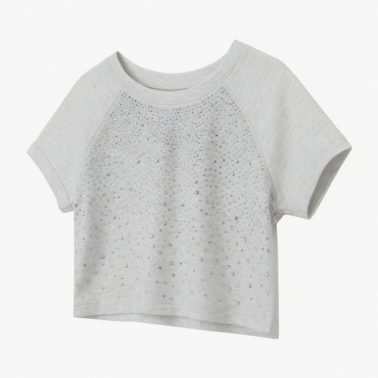 Baby Girl Rhinestones Round Neck Crop Tops Cropped Tee Sports Workout Crop Top