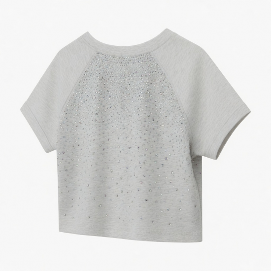 Baby Girl Rhinestones Round Neck Crop Tops Cropped Tee Sports Workout Crop Top