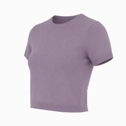 New T-shirts Short Sleeve Crop Tops Slim Fit Knitted Tee Shirts Casual T-shirts