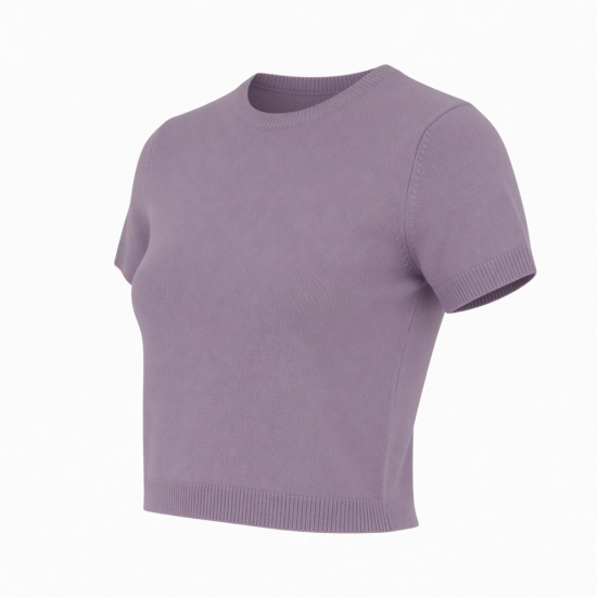 New T-shirts Short Sleeve Crop Tops Slim Fit Knitted Tee Shirts Casual T-shirts