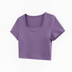 Fengway T-shirts Tee Top Square Collar Crop Tops Solid Color Short Sleeve T-Shirt for
