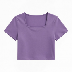 Fengway T-shirts Tee Top Square Collar Crop Tops Solid Color Short Sleeve T-Shirt for