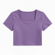 Fengway T-shirts Tee Top Square Collar Crop Tops Solid Color Short Sleeve T-Shirt for