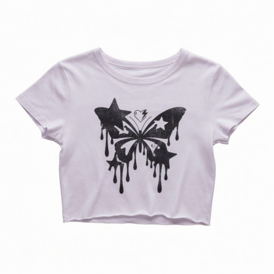 Y2k Summer Crop Top Plain Cotton Graphic t Shirts Woman Baby Tees