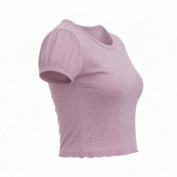 Baby Tee T-shirts Crop Top Puff Rhinestone Plain Sexy Fitted Thin Blank Shirt for Woman