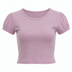 Baby Tee T-shirts Crop Top Puff Rhinestone Plain Sexy Fitted Thin Blank Shirt for Woman