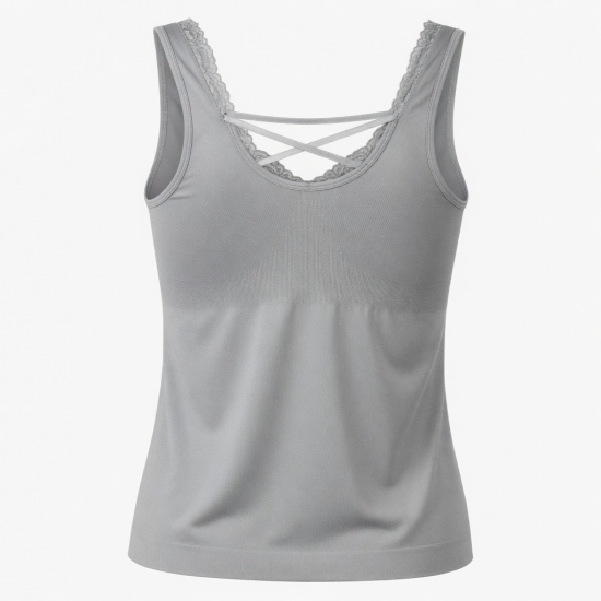 Lace Splicing Neckline Silver Ribbon Seamless tank Top Backless Tops Bra for Full Cup