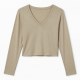 Bamboo Long Sleeve Shirts Fall Fashion Crop Tops V-Neck Appliques Eco-Friendly Breathable Slim Fitted Y2K$20