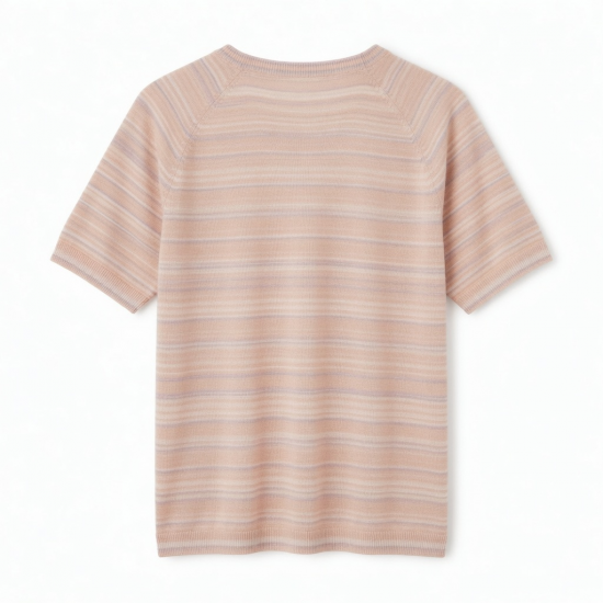 Summer New Versatile Stripes Knitted Short-sleeved Ice Silk Round Neck Pullover T-shirt Top Knitwear Clothing