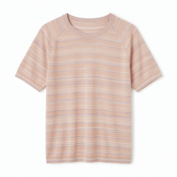 Summer New Versatile Stripes Knitted Short-sleeved Ice Silk Round Neck Pullover T-shirt Top Knitwear Clothing