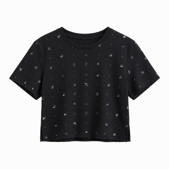 Crop T-shirts Printed O-Neck Slim Fit Tees Shirts Fashion Street Tops