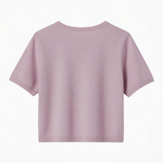 Summer Casual Solid Knitted Cotton Crop Top Short Sleeve T-Shirt with Anti-Pilling and Digital Printing$20