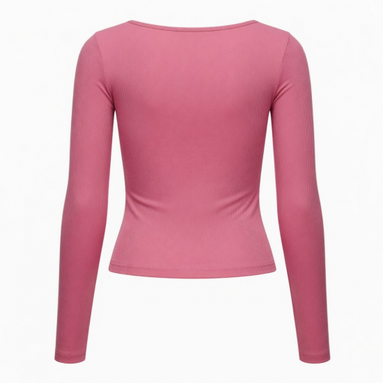 Y2K Hot Girl Sexy Long Sleeve T Shirt Square Neck Slim Short Threaded Pit Strips T-Shirt
