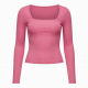 Y2K Hot Girl Sexy Long Sleeve T Shirt Square Neck Slim Short Threaded Pit Strips T-Shirt