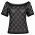 Shiny Rhinestone Off Shoulder Tops Windmill Pattern Mesh Tee Tops Nightclub Short Sleeve Shirts for Lowest