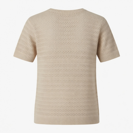 Solid Breathable Crocheted Casual T-shirt New Summer Short-sleeved Round-neck Top