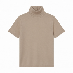 Hook Closure High Stretch Turtleneck Top Casual Slim Fit Short Sleeve Solid Color Summer Knitted