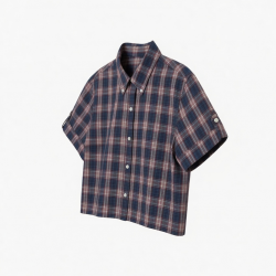 Plaid Shirt Button Down Vintage Polo Neck Tee Shirts Short Sleeve Crop Blouses Preppy Style Clothes for