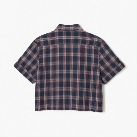Plaid Shirt Button Down Vintage Polo Neck Tee Shirts Short Sleeve Crop Blouses Preppy Style Clothes for