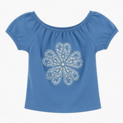 Supply Tops Blue Rhinestone Flower Tee Tops Girls Short Sleeve Off Shoulder Shirts
