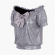 Butterfly Bow Rhinestone Off Shoulder Shiny Sequined Clothes Tee Tops Nightclub Short Sleeve Shirts Party