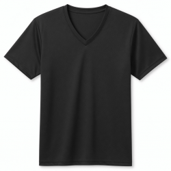 Deep V-Neck T-Shirt Polyester Quick Dry Summer Tops with Breathable Feature Solid Black Pattern180-day