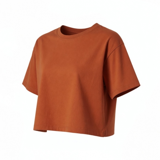 Design Solid Crop Top Short-sleeved Cotton Loose Fit Boxy Tee Spice Girl High Waist T-shirt