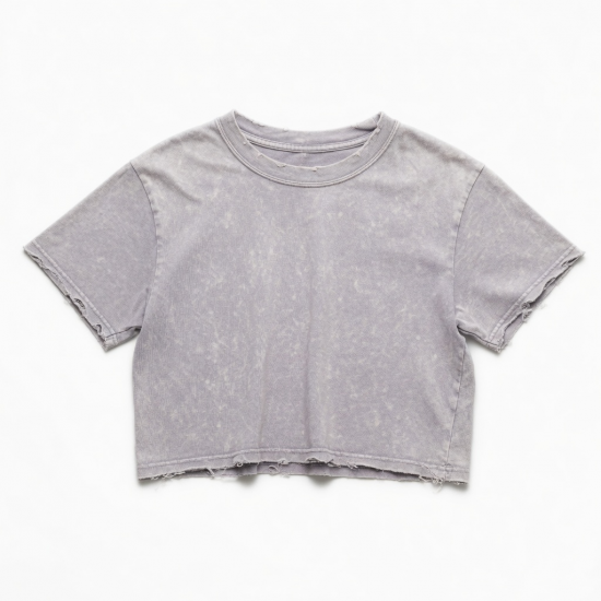 Crop Top T-Shirt Acid Wash Vintage Cut Cotton Tshirts Sexy Girl for Tee Cropped T-shirt Streetwear Lower