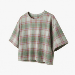 New Cute Loose Fashion Eco-Friendly Plaid Print Short Sleeve Crop Top Casual Gym T-shirt Washed Shirts