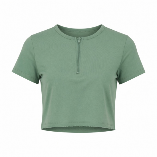 Slim Fit Crop Top T-Shirts Solid Color Casual Stylish Eco-Friendly Zip up Lightweight Breathable T-shirts
