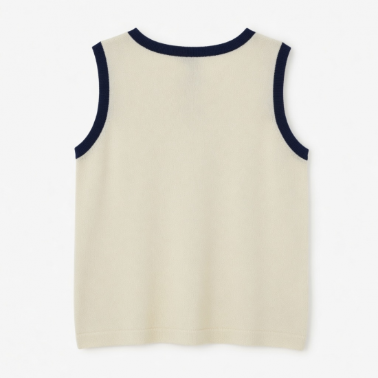 Sleeveless Knit Top Crew Neck Contrast Trim Watercolor Hedgehog Print Loose Soft All-Season Daily Elegant