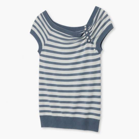 Striped Knit Tank Top with Off-Shoulder Design & Button Accent, Slim Fit