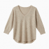 Three-quarter-sleeve V-neck Printed Knit Top with a Curved Hem